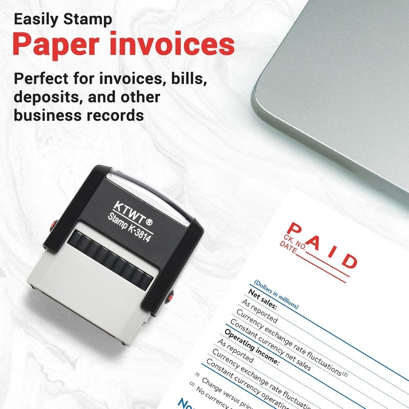 KTWT Paid Self Inking Stamp, Paid Stamps for Retail Use, Self Inking Stamp with Red Ink, Rubber Stamps for Business, with Check NO. & Date - Image 4
